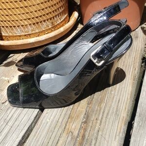 Stuart Weitzman Black Patent Sling-back Heels 7